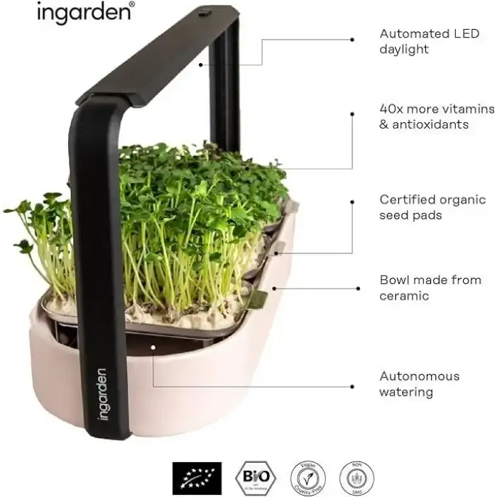 Ingarden Organik Süper Tohum Yetiştirme Kiti Otomatik 4 Kademe Led - Gül Rengi