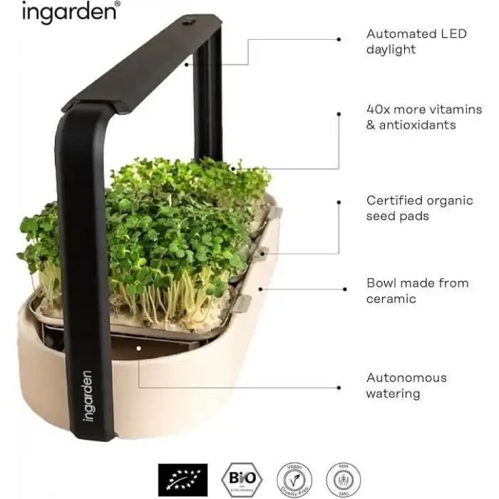 Ingarden Organik Süper Tohum Yetiştirme Kiti Otomatik 4 Kademe Led - Krem Bej