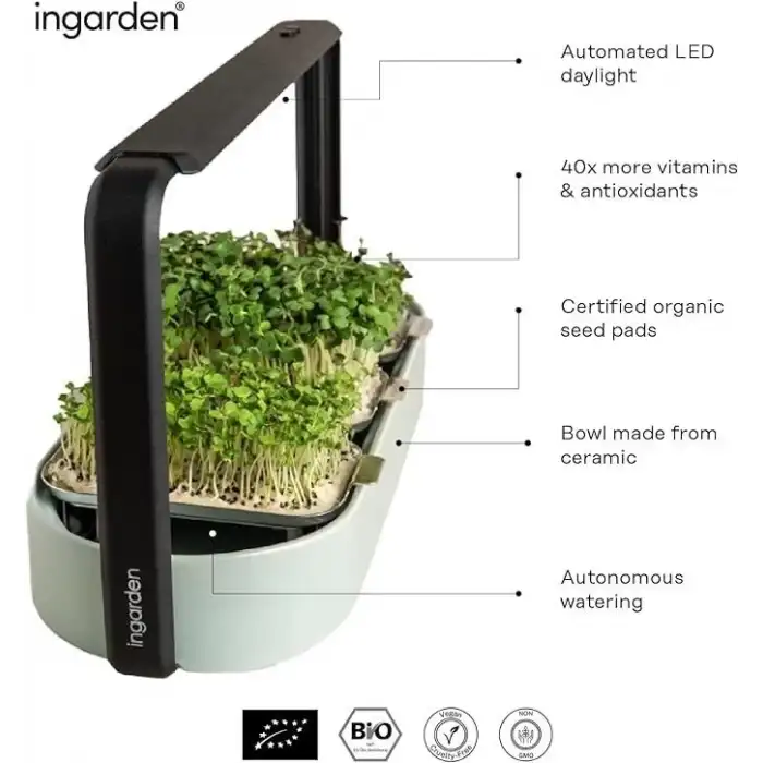 Ingarden Organik Süper Tohum Yetiştirme Kiti Otomatik 4 Kademe Led - Nane Yeşili