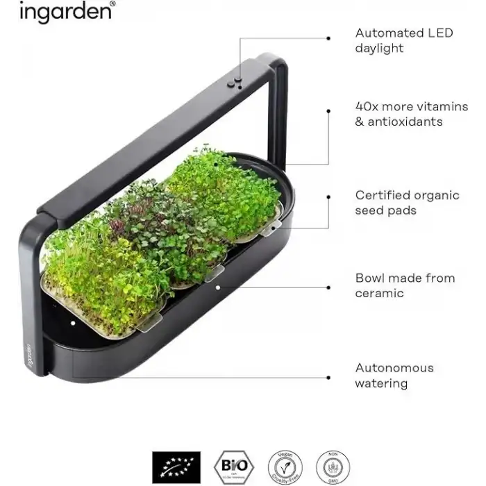 Ingarden Organik Süper Tohum Yetiştirme Kiti Otomatik 4 Kademe Led - Siyah