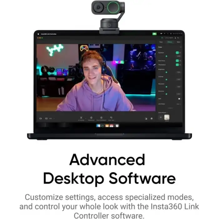 Insta360 Link 2 - PC/Mac için PTZ 4K Web Kamerası, 1/2 Sensör, Yapay Zeka Takip Özelliği