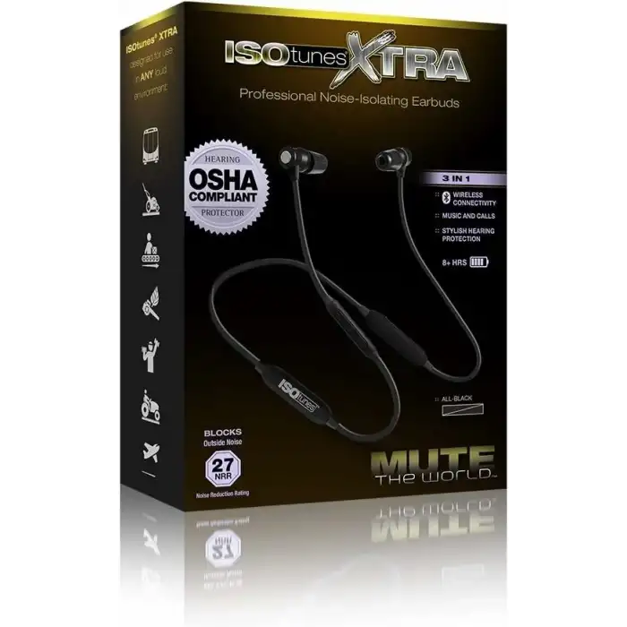 ISOtunes Xtra Bluetooth Kulak Tıkacı Kulaklık, 27 dB Gürültü Azaltma Siyah