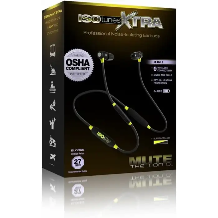 ISOtunes Xtra Bluetooth Kulak Tıkacı Kulaklık, 27 dB Gürültü Azaltma Siyah-Yeşil