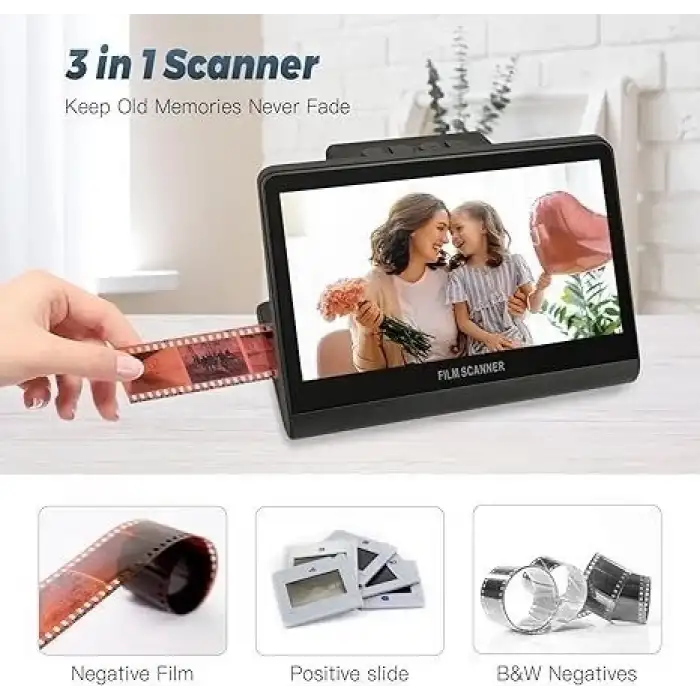 Jerbiaby 7 inç LCD Ekranlı 48 MP Film ve Slayt Tarayıcı 16GB