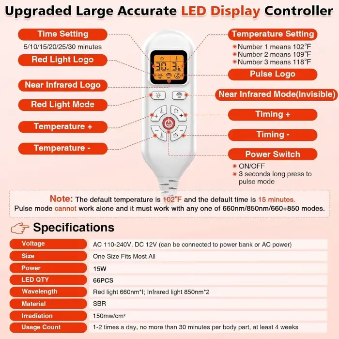 JOBYNA Ayak Bileği için Kızılötesi Işık ve Kırmızı Işık, Ayarlanabilir 850nm Kızılötesi