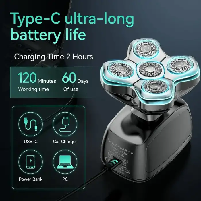 Kensen 5D Manyetik Baş Tıraş Makinesi - LED Ekranlı - Islak ve Kuru