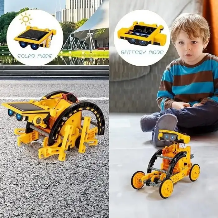 Kidwill Çocuklar İçin Güneş Enerjili Robot Seti, 14ü 1 Arada Eğitici - Sarı