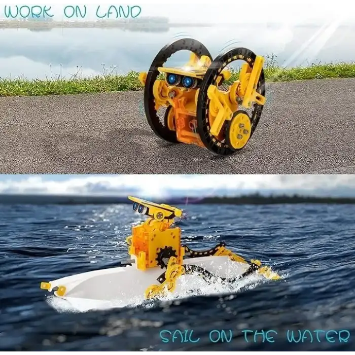 Kidwill Çocuklar İçin Güneş Enerjili Robot Seti, 14ü 1 Arada Eğitici - Sarı