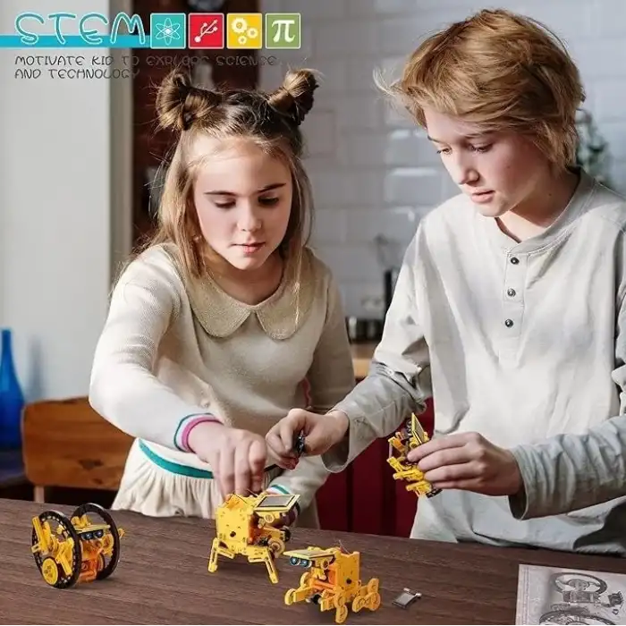 Kidwill Çocuklar İçin Güneş Enerjili Robot Seti, 14ü 1 Arada Eğitici - Sarı