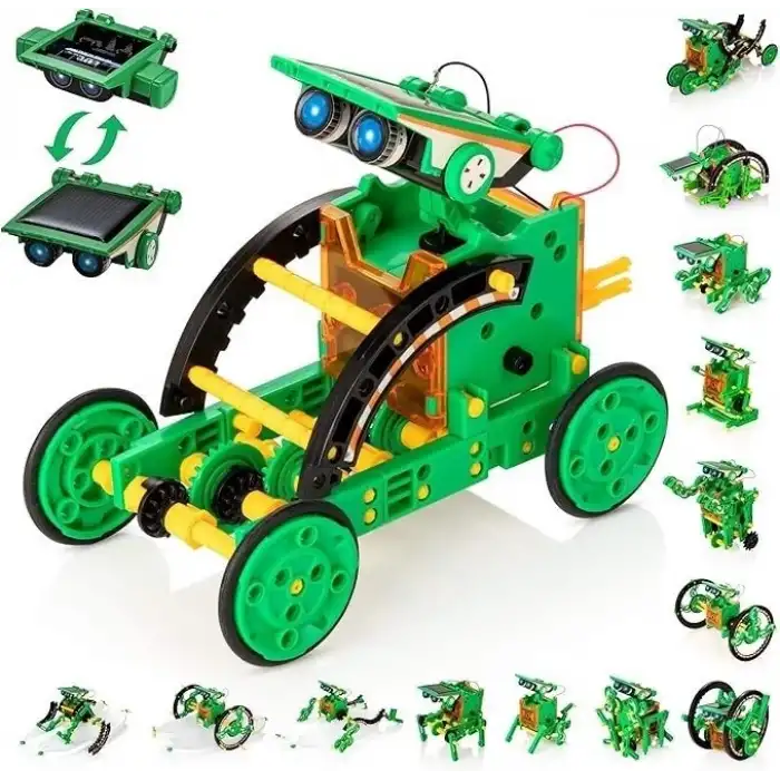 Kidwill Çocuklar İçin Güneş Enerjili Robot Seti, 14ü 1 Arada Eğitici - Yeşil