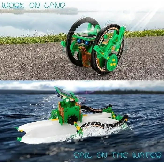 Kidwill Çocuklar İçin Güneş Enerjili Robot Seti, 14ü 1 Arada Eğitici - Yeşil