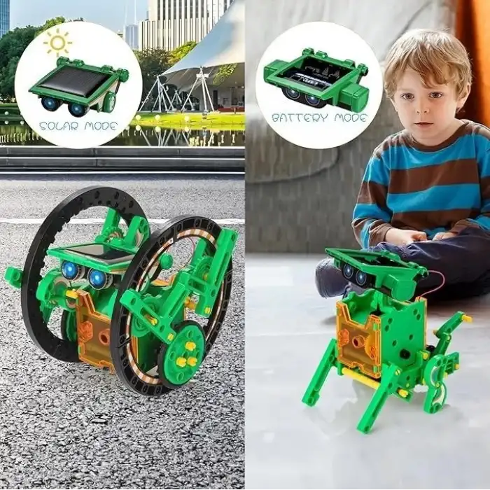 Kidwill Çocuklar İçin Güneş Enerjili Robot Seti, 14ü 1 Arada Eğitici - Yeşil