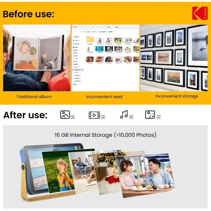 Kodak 10.1 Inc WiFi Dijital Fotoğraf Çerçevesi 1200x800 Dokunmatik Ekran, Mavi
