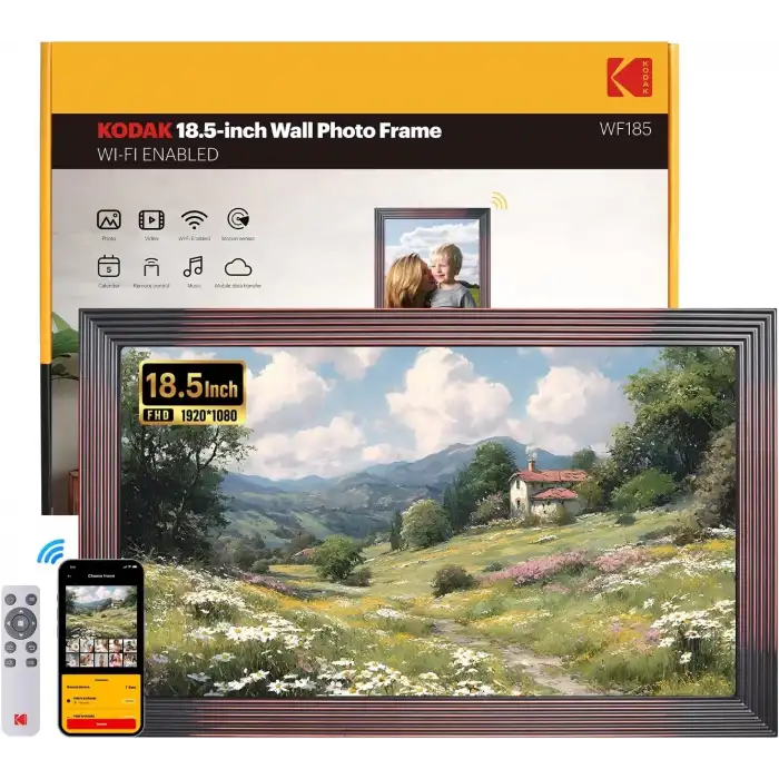 Kodak 18.5 Inc Ahşap WiFi Dijital Fotoğraf Çerçevesi, 1920 x1080, Kumandalı