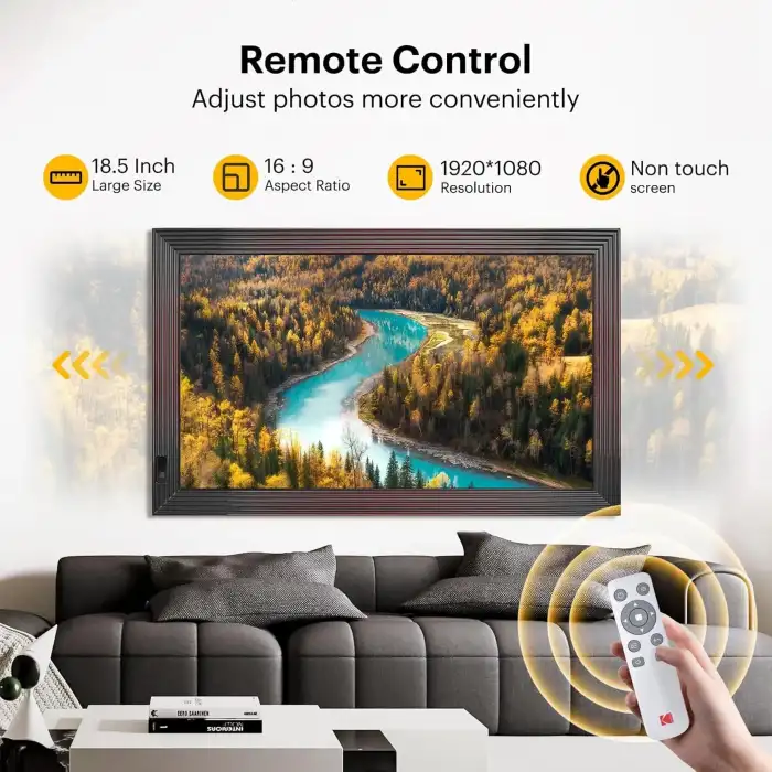 Kodak 18.5 Inc Ahşap WiFi Dijital Fotoğraf Çerçevesi, 1920 x1080, Kumandalı