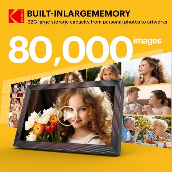 Kodak 18.5 Inc Ahşap WiFi Dijital Fotoğraf Çerçevesi, 1920 x1080, Kumandalı