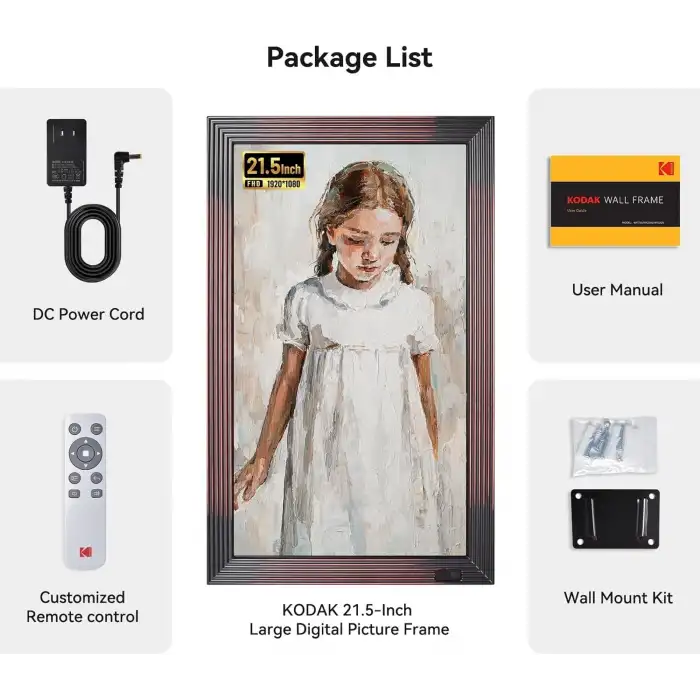 Kodak 21.5 Inc WiFi Dijital Fotoğraf Çerçevesi 1920x1080 FHD IPS Ekran Kumandalı