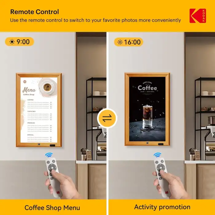 KODAK 23.8 Inc Ahşap WiFi Dijital Fotoğraf Çerçevesi, 1920x1080 FHD IPS Ekran