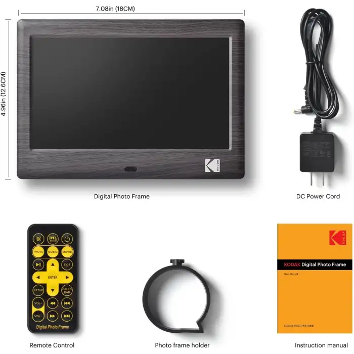 Kodak 7 Inc Uzaktan Kumandalı Dijital Resim Çerçevesi, 1024x600 IPS Ekran