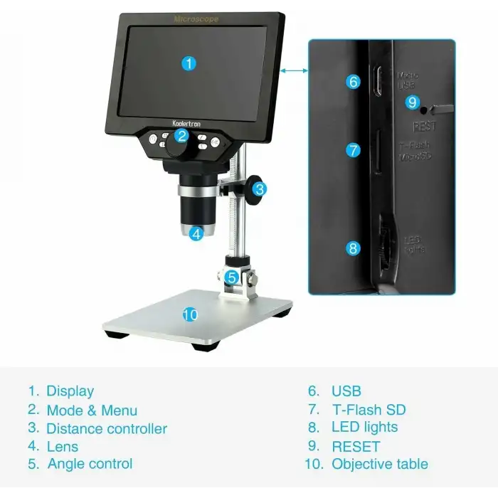 Koolertron 12MP 1-1200X Büyütme 7 Inc LCD Dijital Mikroskop