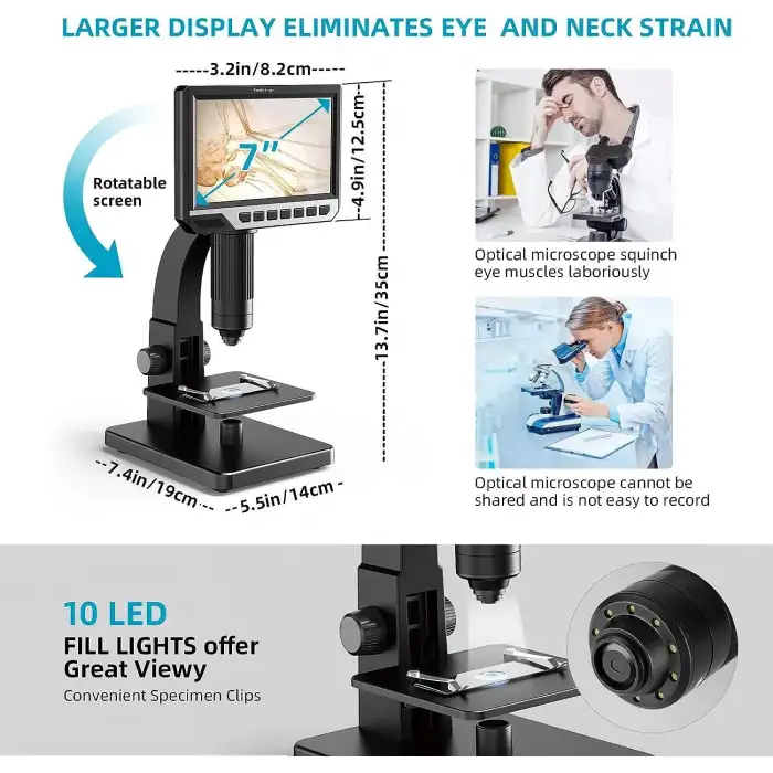 Koolertron 7 Inc LCD Dijital Mikroskop - Çift Lens 2000X