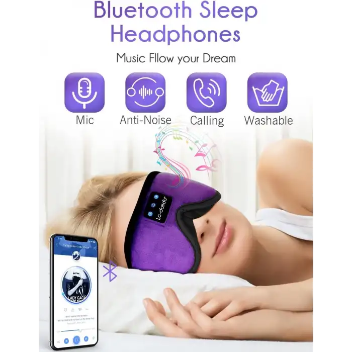 LC-dolida 3D Uyku Maskesi - Bluetooth Kablosuz Müzik - Menekşe