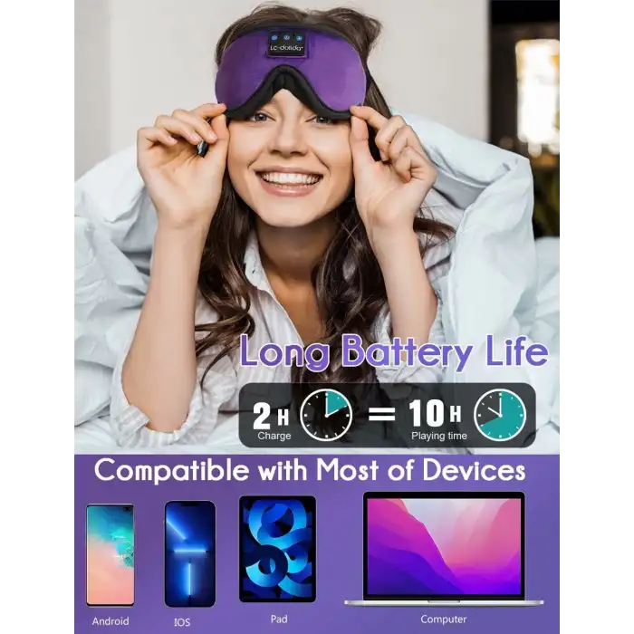 LC-dolida 3D Uyku Maskesi - Bluetooth Kablosuz Müzik - Menekşe
