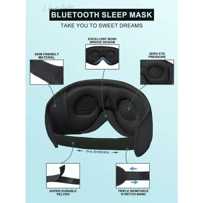 LC-dolida 3D Uyku Maskesi - Bluetooth Kablosuz Müzik - Siyah