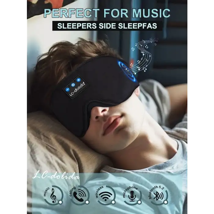 LC-dolida 3D Uyku Maskesi - Bluetooth Kablosuz Müzik - Siyah