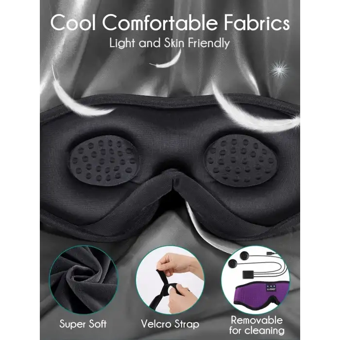 LC-dolida 3D Uyku Maskesi - Bluetooth Kablosuz Müzik - Zarif Mor