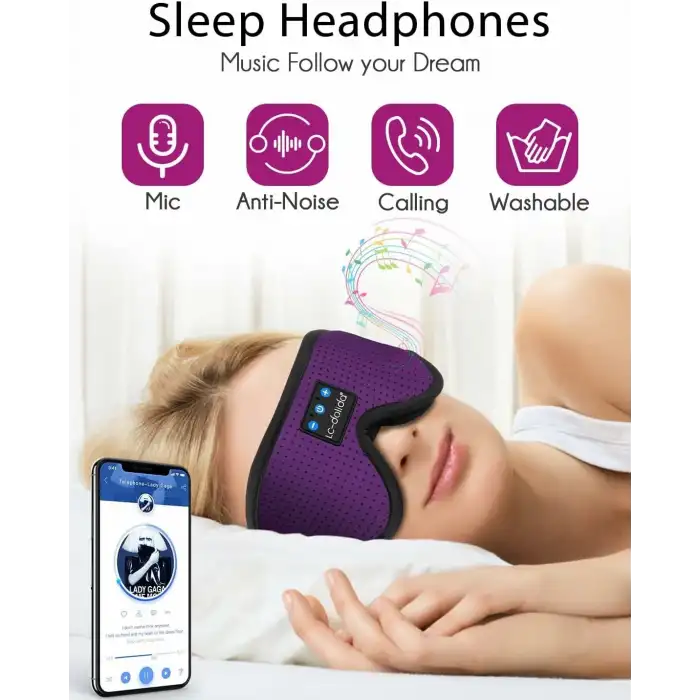 LC-dolida 3D Uyku Maskesi - Bluetooth Kablosuz Müzik - Zarif Mor