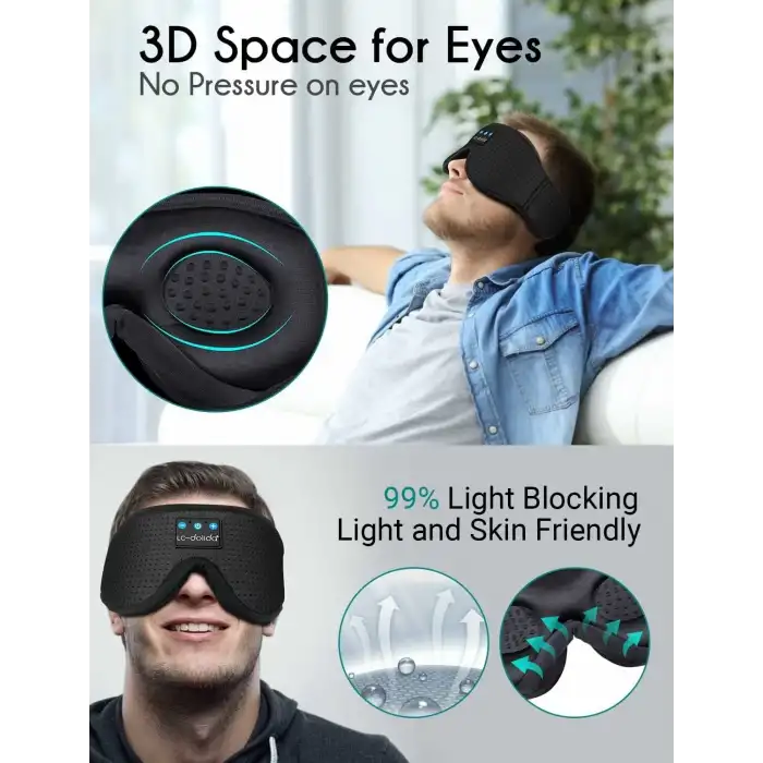 LC-dolida 3D Uyku Maskesi - Bluetooth Kablosuz Müzik - Zarif Siyah