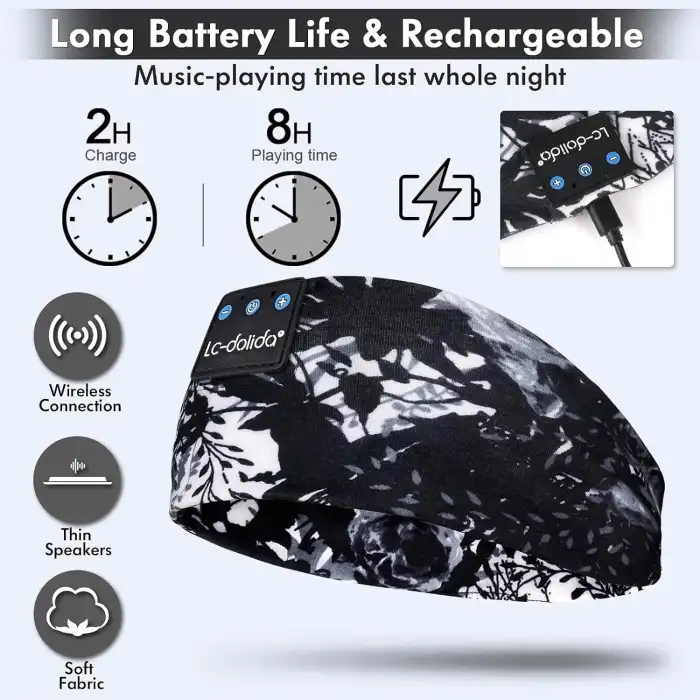 LC-dolida Uyku Maskesi - Kablosuz Kulaklıklar - Bluetooth 5.2 - Mürekkep Siyah