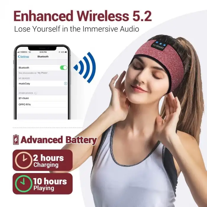 LC-dolida Uyku Maskesi - Kablosuz Kulaklıklar - Gül Kırmızısı