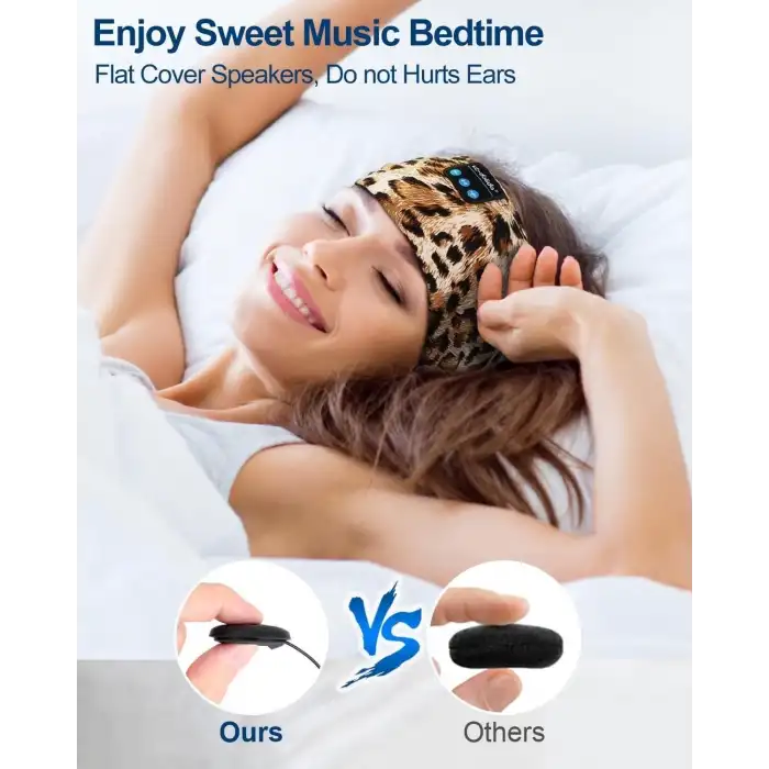 LC-dolida Uyku Maskesi - Kablosuz Kulaklıklar İnce HD Hoparlör - Kahverengi Leopar