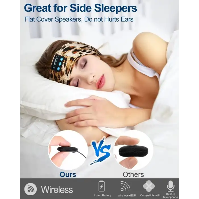 LC-dolida Uyku Maskesi - Kablosuz Kulaklıklar İnce HD Hoparlör - Kahverengi Leopar