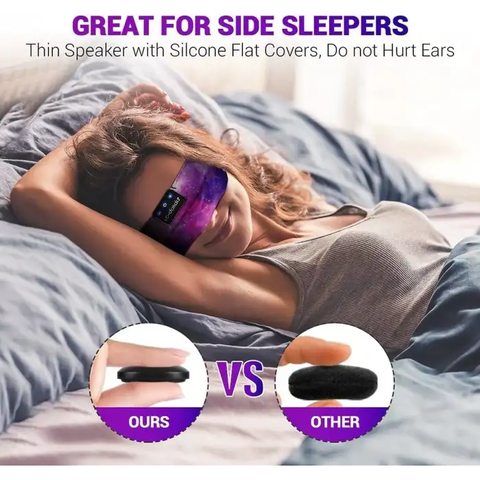 LC-dolida Uyku Maskesi - Kablosuz Kulaklıklar İnce HD Hoparlör - Mor Yıldızlı