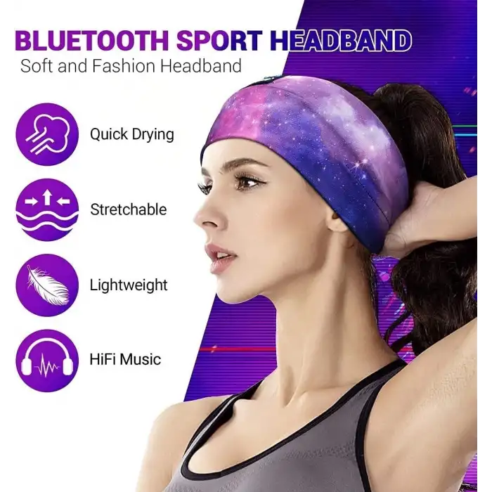 LC-dolida Uyku Maskesi - Kablosuz Kulaklıklar İnce HD Hoparlör - Mor Yıldızlı