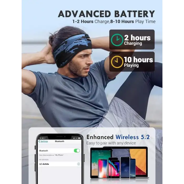 LC-dolida Uyku Maskesi - Kablosuz Kulaklıklar, IPX6 Su Geçirmez - Kamuflaj