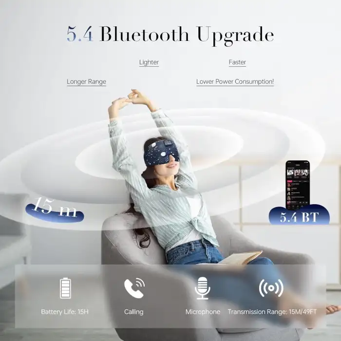 LC-dolida Yan Uyuyanlar İçin İpek Uyku Maskesi Kulaklık - Bluetooth 5.4 - Siyah