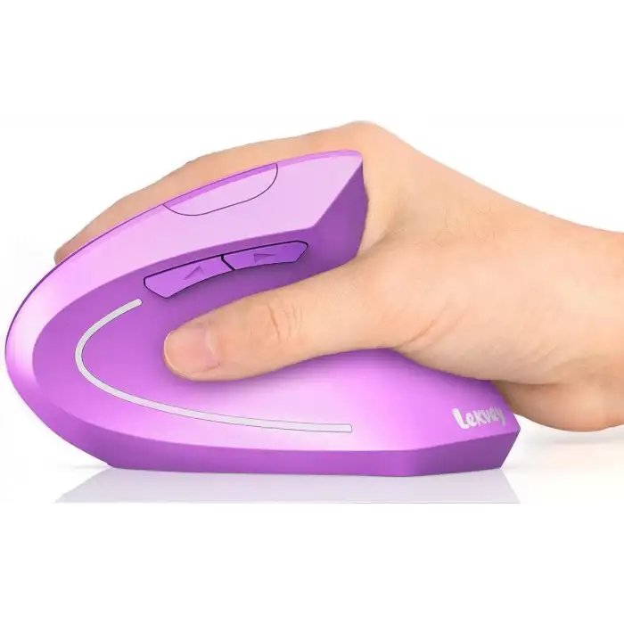 Lekvey Dikey Kablosuz Ergonomik Mouse, Şarj Edilebilir 2.4G Optik - Mor
