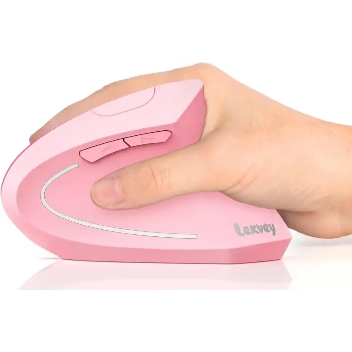Lekvey Dikey Kablosuz Ergonomik Mouse, Şarj Edilebilir 2.4G Optik - Pembe