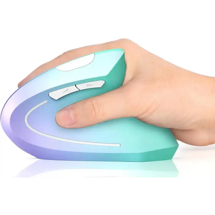 Lekvey Dikey Kablosuz Ergonomik Mouse, Şarj Edilebilir 2.4G Optik - Yeşil/Mor