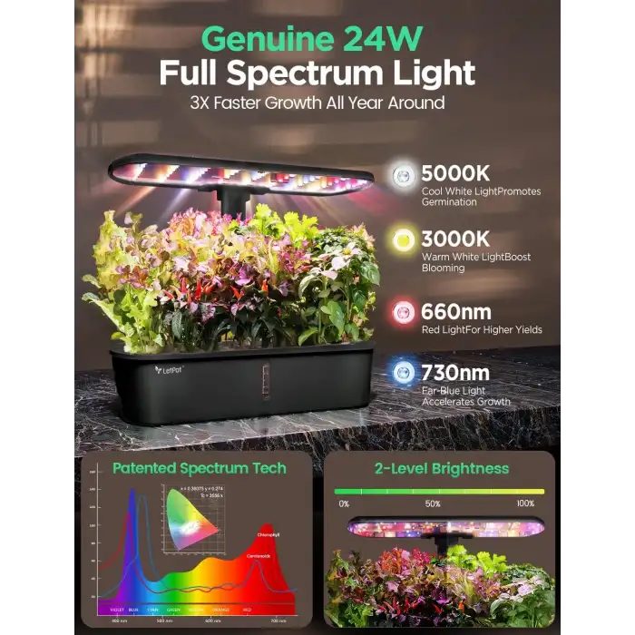 LetPot LPH-Air Hidroponik Yetiştirme Sistemi Kitleri, 10 Kapsül - App ve WiFi - Siyah
