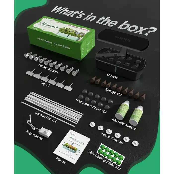 LetPot LPH-Air Hidroponik Yetiştirme Sistemi Kitleri, 10 Kapsül - App ve WiFi - Siyah