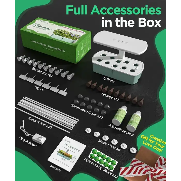 LetPot LPH-Air Hidroponik Yetiştirme Sistemi Kitleri, 10 Kapsül - App ve WiFi - Yeşil