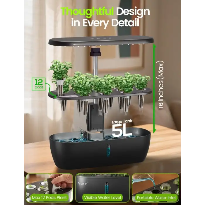 LetPot LPH-Lite Hidroponik Yetiştirme Sistemi, 12 Kapsül - 24W LED Aydınlatma