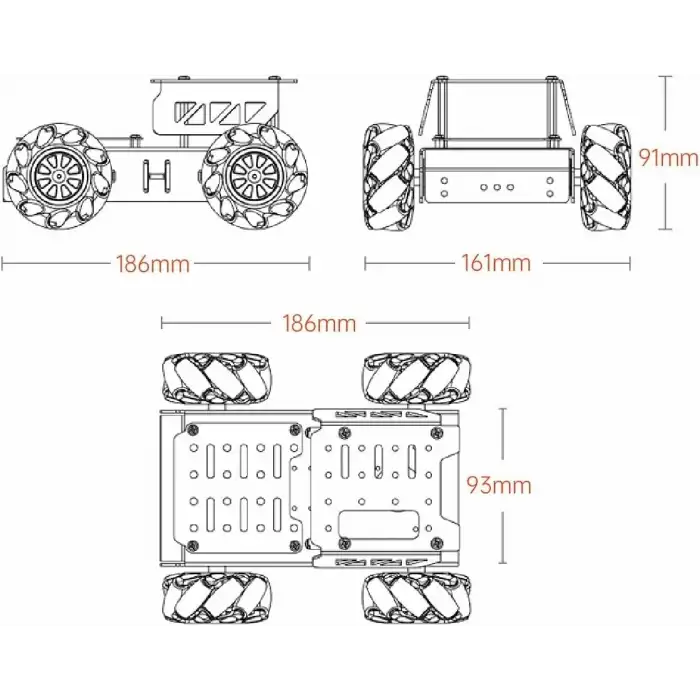 LewanSoul Mecanum Tekerlek Şasi Araç Kiti - TT Motor İle