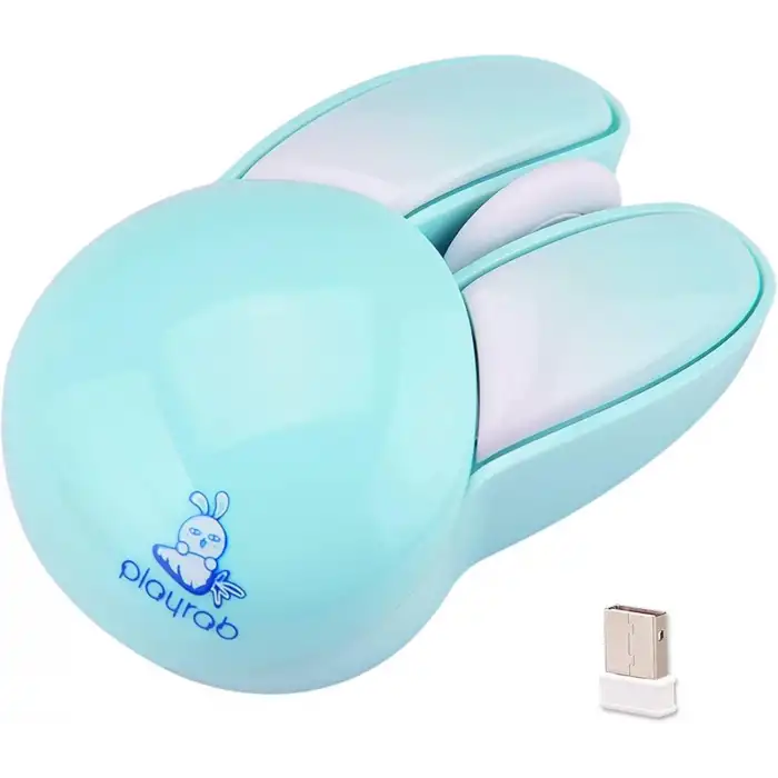 Lomiluskr Sevimli Tavşan 2.4G Kablosuz Sessiz Mouse - Mavi Tavşan