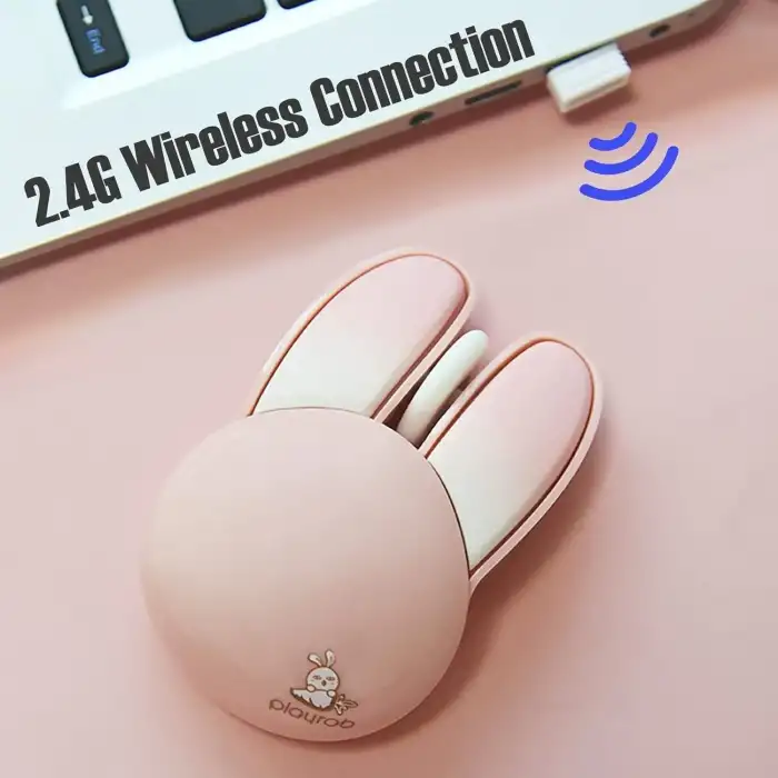 Lomiluskr Sevimli Tavşan 2.4G Kablosuz Sessiz Mouse - Pembe Tavşan